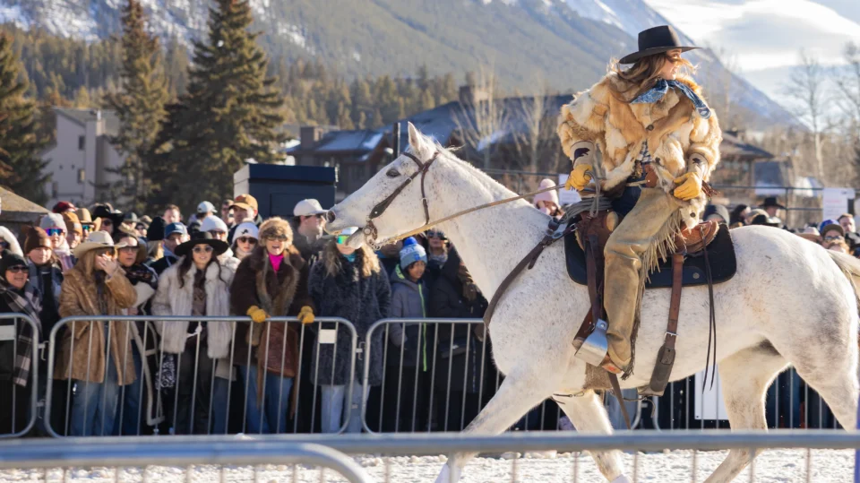 Skijoring in Banff is a unique experience - horses and ski jumpers!
