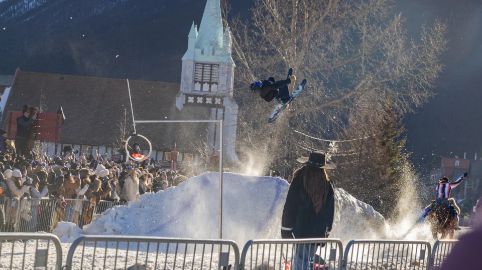 Skijoring in Banff is a unique experience - horses and ski jumpers!