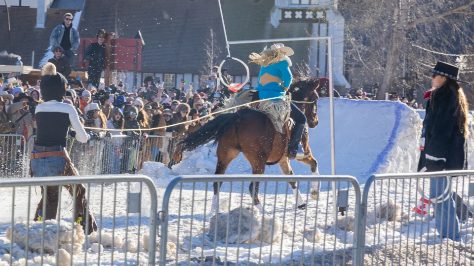 Skijoring in Banff is a unique experience - horses and ski jumpers!