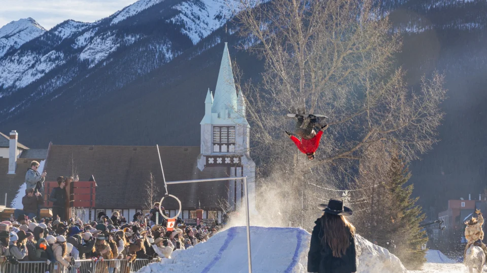 Skijoring in Banff is a unique experience - horses and ski jumpers!
