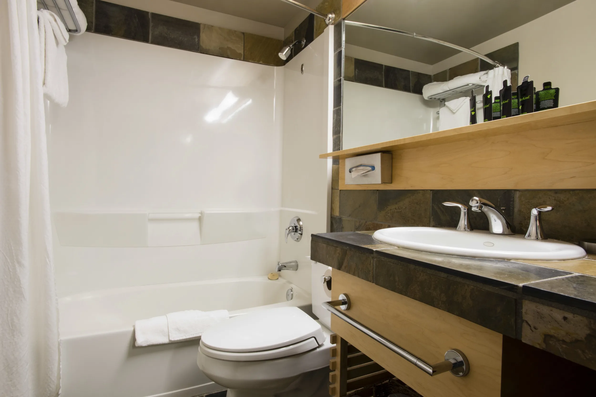 The bathroom of the Deluxe King Suite