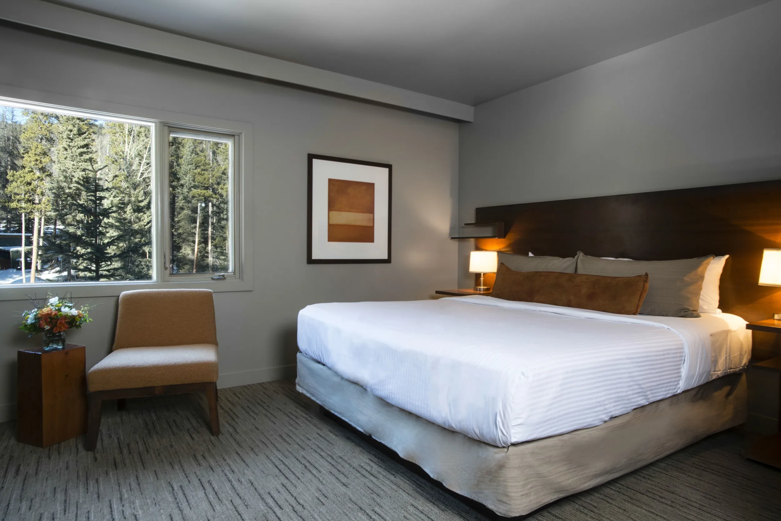 The Queen Accessible room on the ground floor of the Juniper Hotel