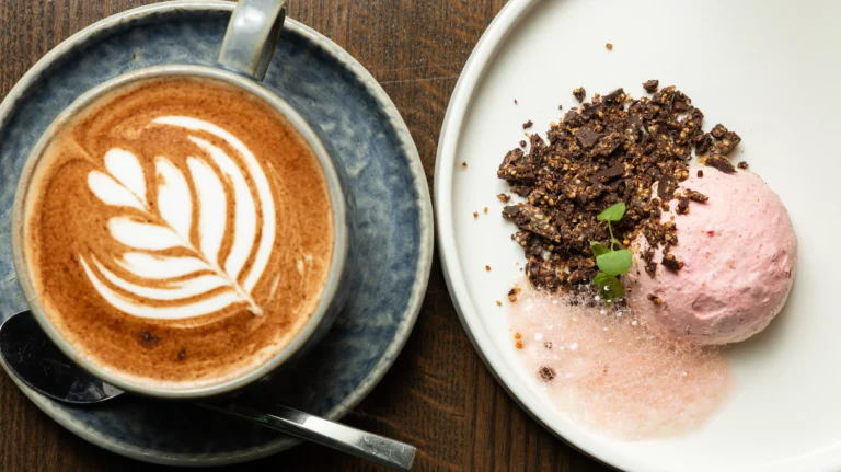 A beautiful mocha with an equisite Chef Sergio summer dessert