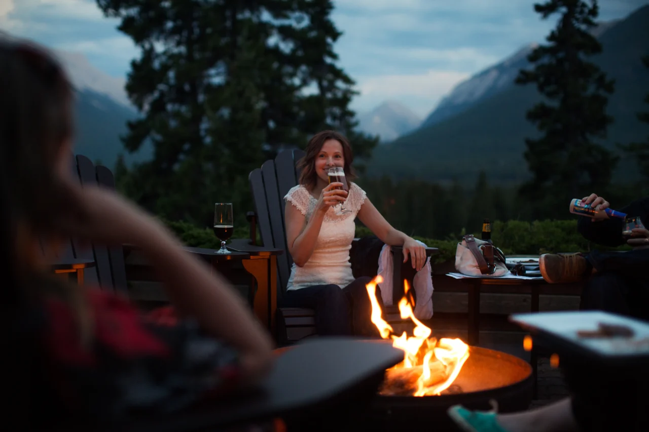 Guests enjoying wine on the Juniper patio