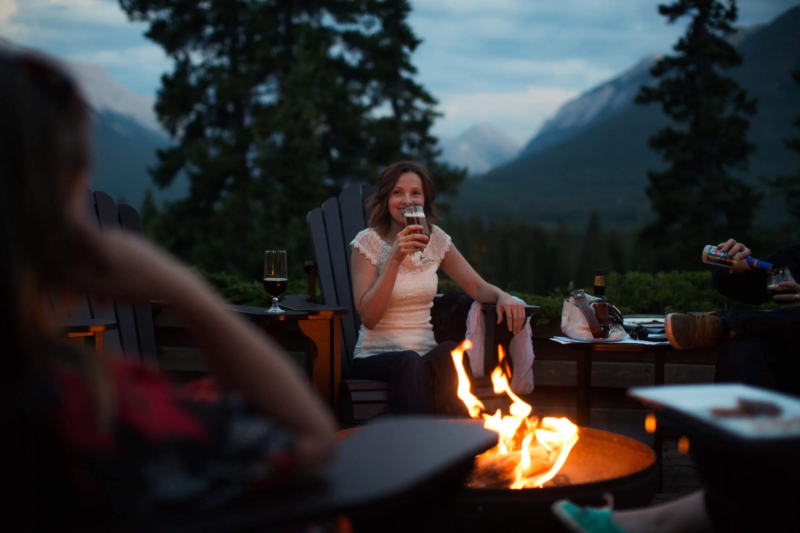 Guests enjoying wine on the Juniper patio