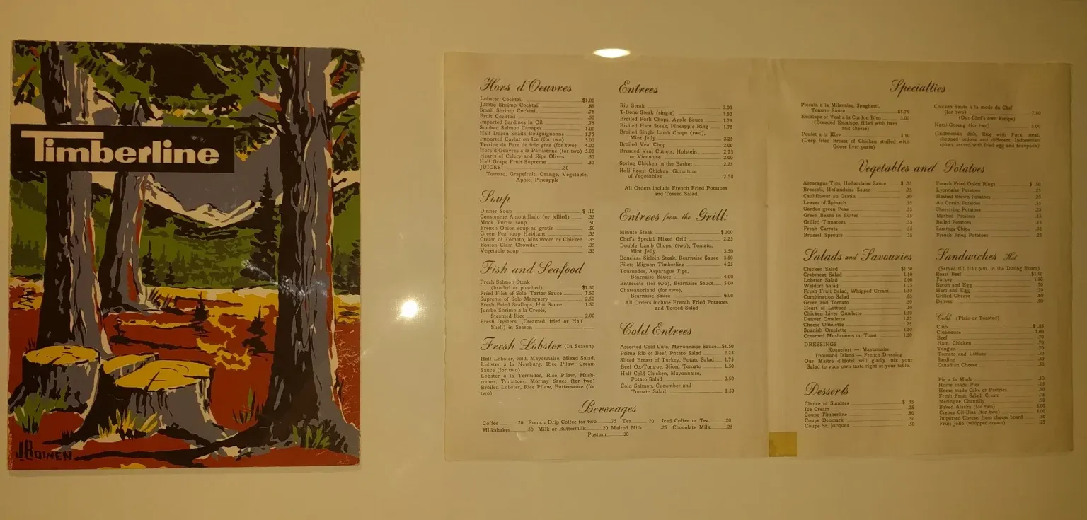 The Timberline Hotel menu
