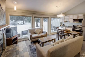 Main living area woodland cabin at Juniper Hotel