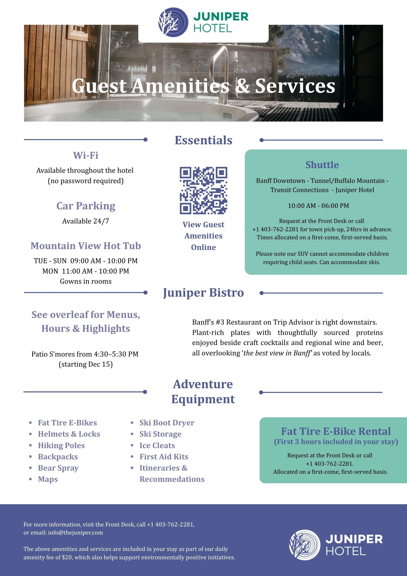 Amenities at the Juniper Hotel